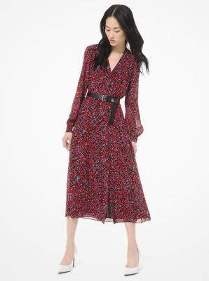 michael michael kors woodland-print georgette shirtdress|Georgette Pleated Shirtdress .